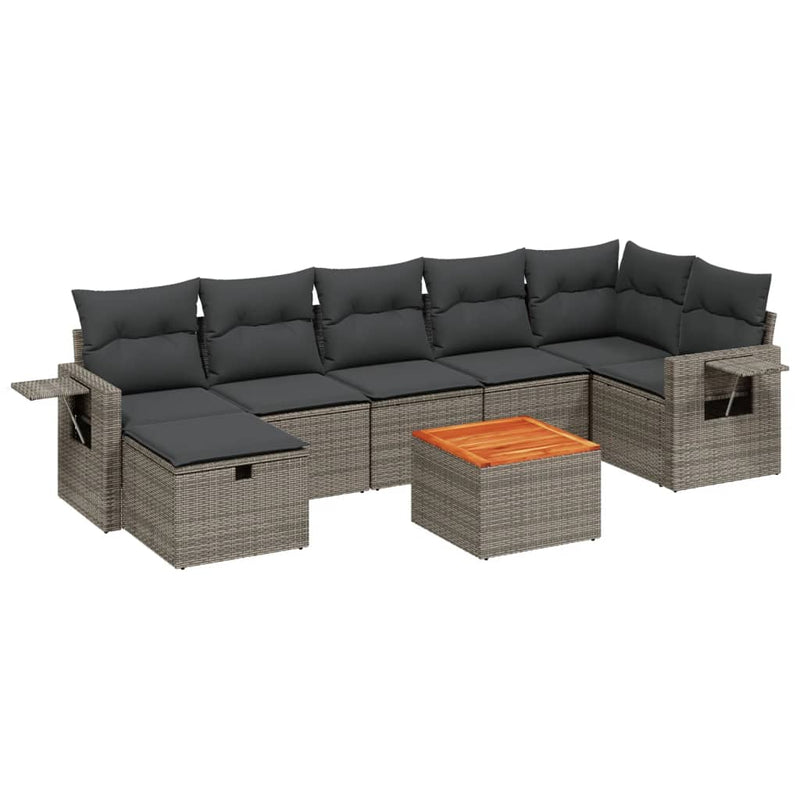 8-delige Loungeset met kussens poly rattan grijs