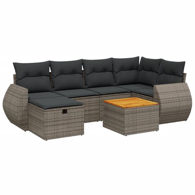 7-delige Loungeset met kussens poly rattan grijs