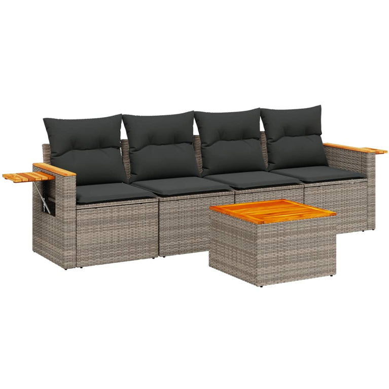 8-delige Loungeset met kussens poly rattan grijs