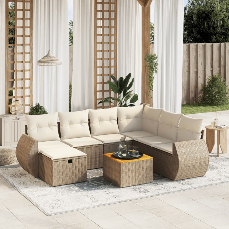 8-delige Loungeset met kussens poly rattan beige