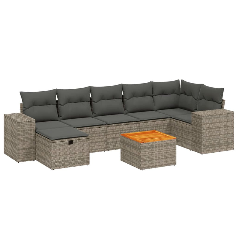 8-delige Loungeset met kussens poly rattan grijs