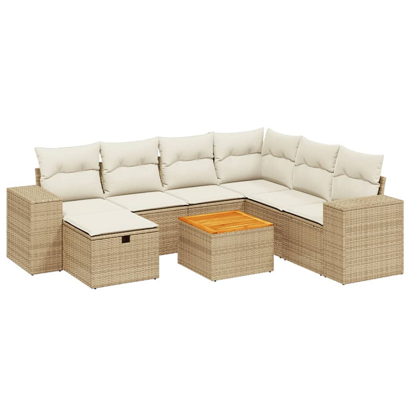 8-delige Loungeset met kussens poly rattan beige