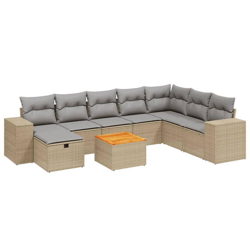 9-delige Loungeset met kussens poly rattan gemengd beige