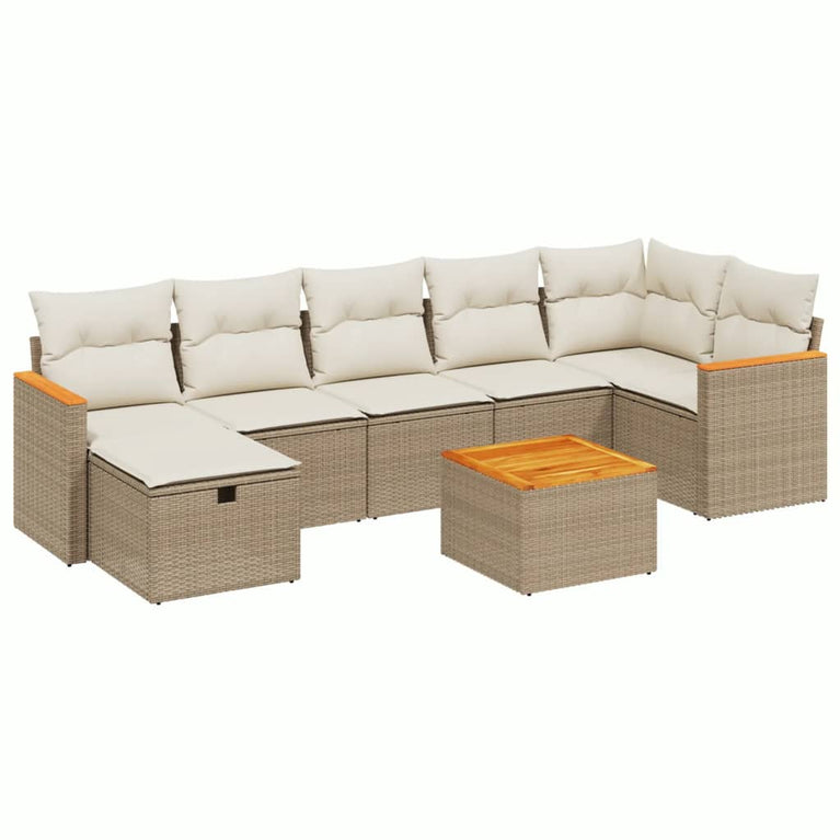 8-delige Loungeset met kussens poly rattan beige