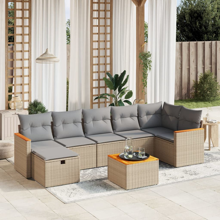 8-delige Loungeset met kussens poly rattan gemengd beige