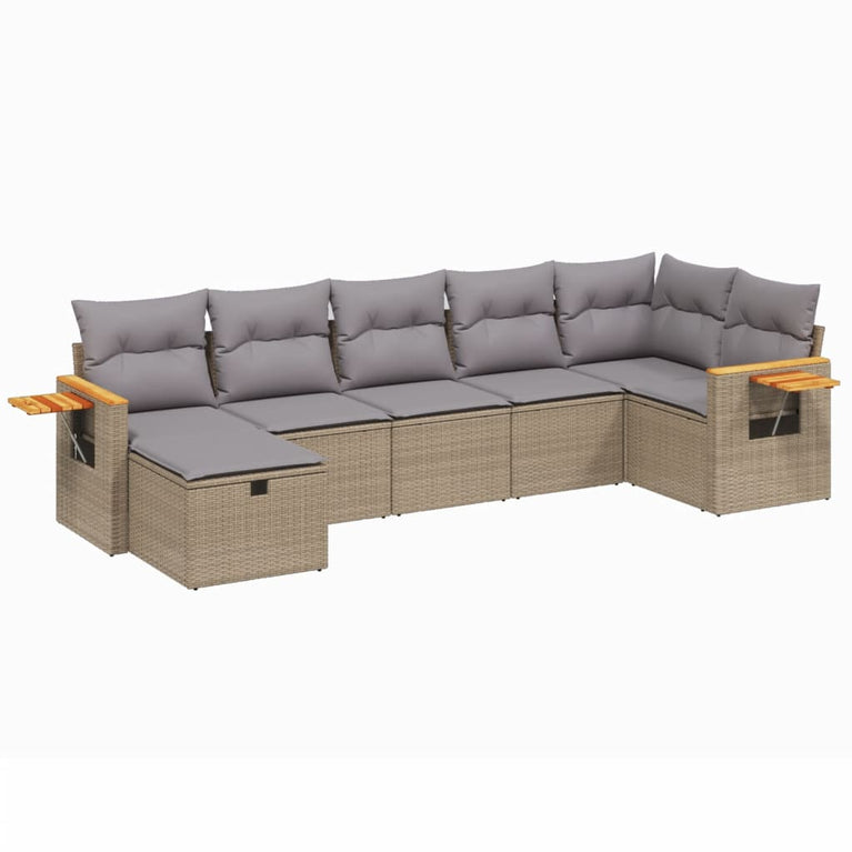 7-delige Loungeset met kussens poly rattan gemengd beige