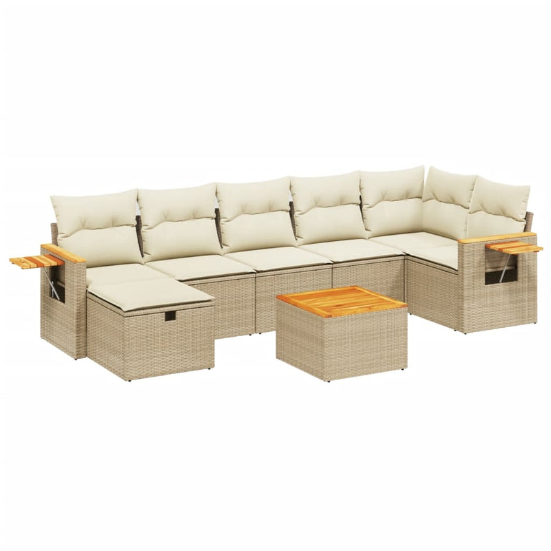 8-delige Loungeset met kussens poly rattan beige