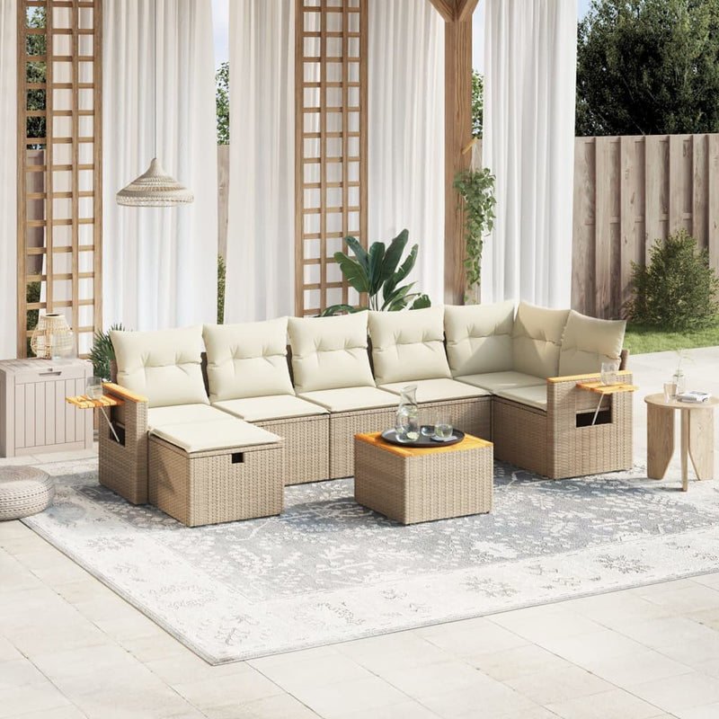 8-delige Loungeset met kussens poly rattan beige