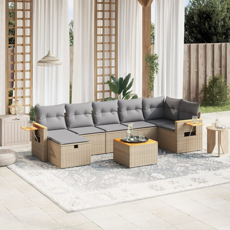 8-delige Loungeset met kussens poly rattan gemengd beige