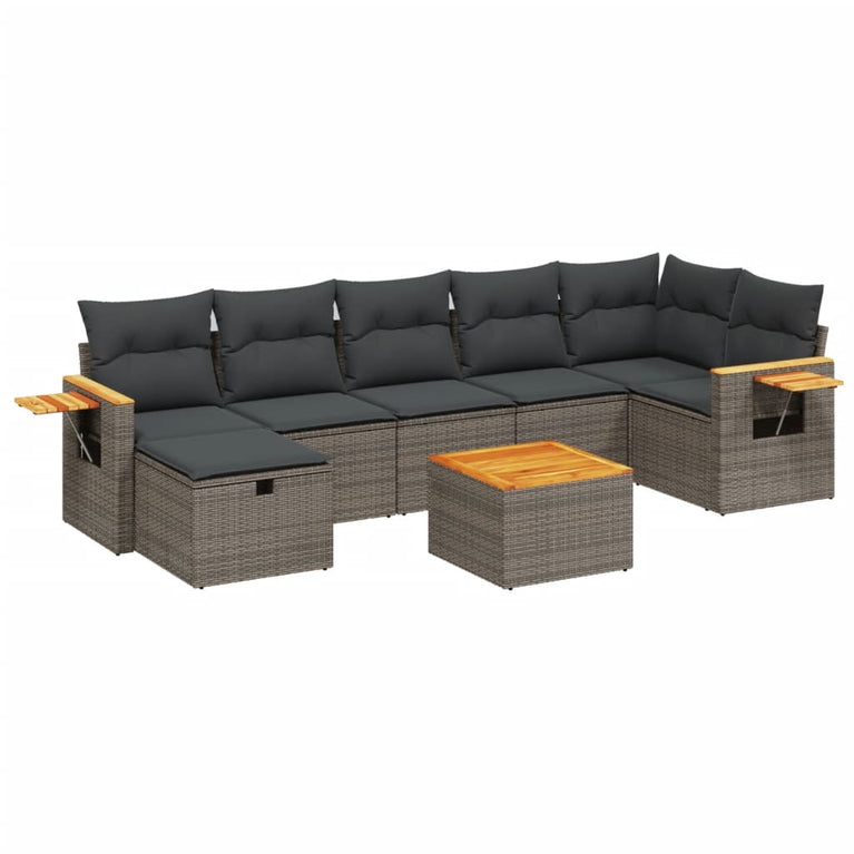8-delige Loungeset met kussens poly rattan grijs