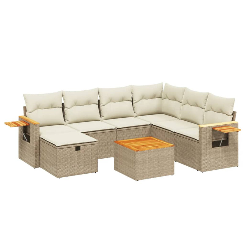 8-delige Loungeset met kussens poly rattan beige