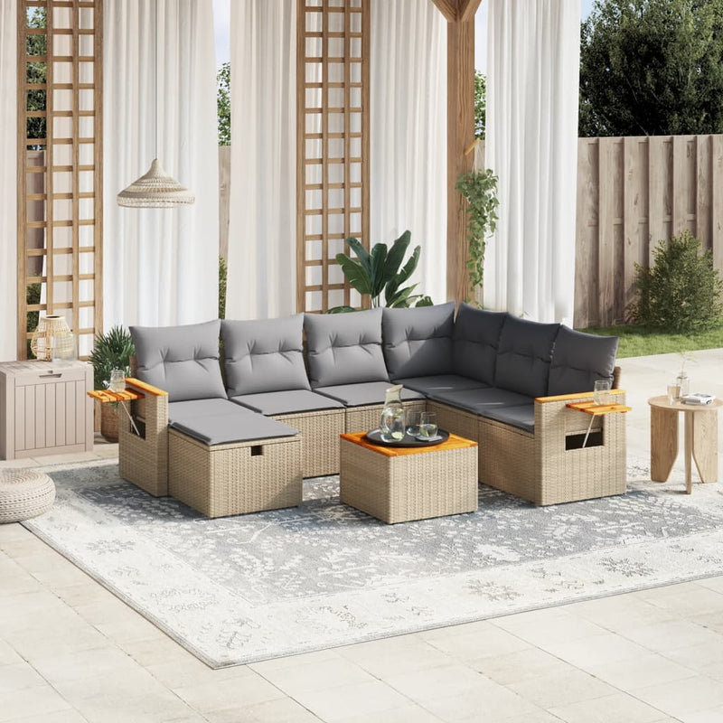 8-delige Loungeset met kussens poly rattan gemengd beige