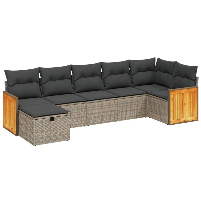 7-delige Loungeset met kussens poly rattan grijs