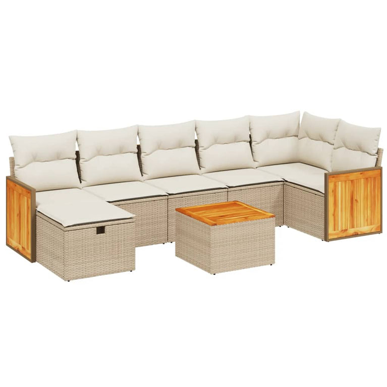 8-delige Loungeset met kussens poly rattan beige