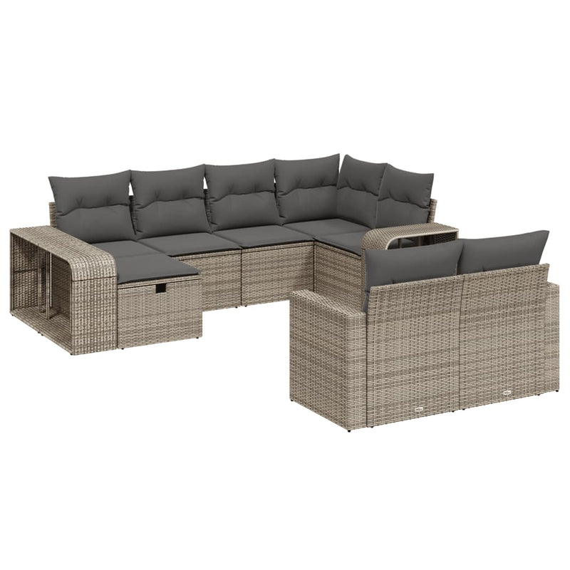 10-delige Loungeset met kussens poly rattan grijs