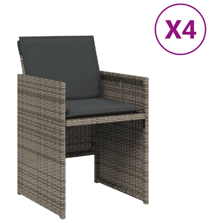 Tuinstoelen 4 st met kussens poly rattan grijs