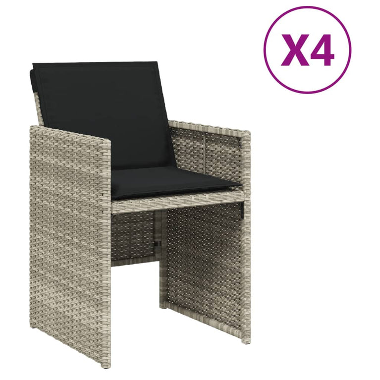 Tuinstoelen 4 st met kussens poly rattan lichtgrijs