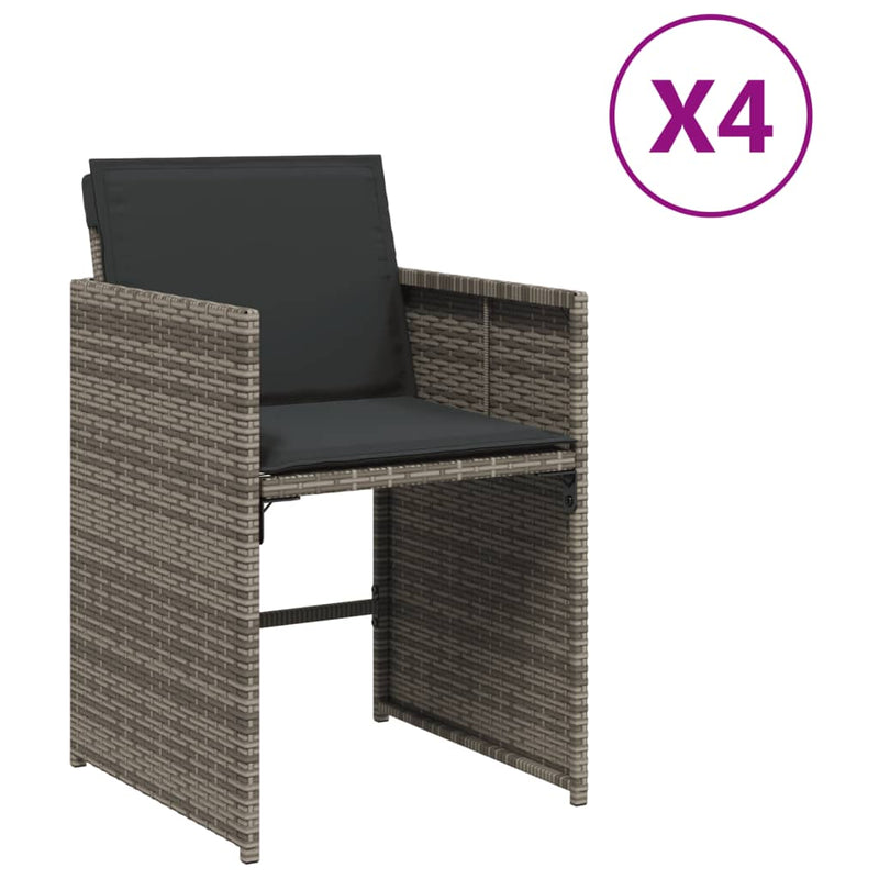 Tuinstoelen 4 st met kussens poly rattan grijs