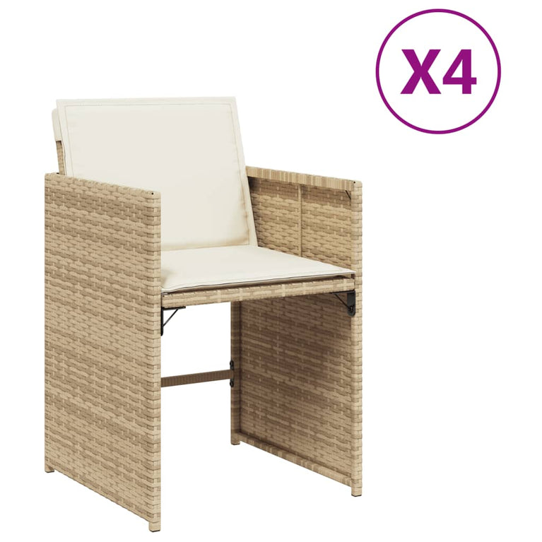 Tuinstoelen 4 st met kussens poly rattan beige
