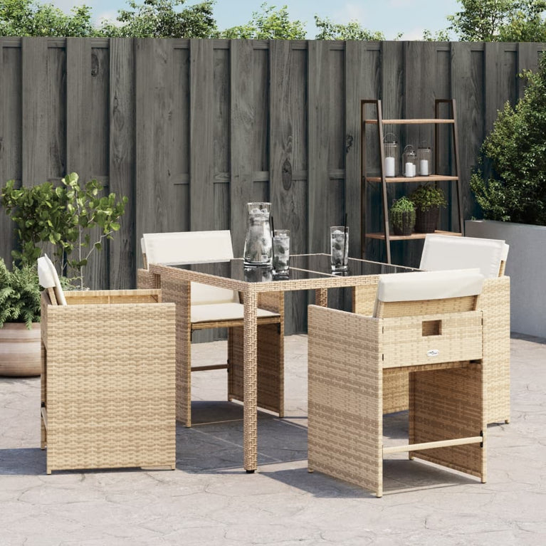 Tuinstoelen 4 st met kussens poly rattan beige