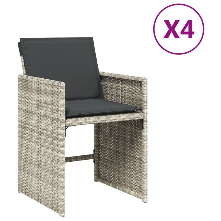 Tuinstoelen 4 st met kussens poly rattan lichtgrijs