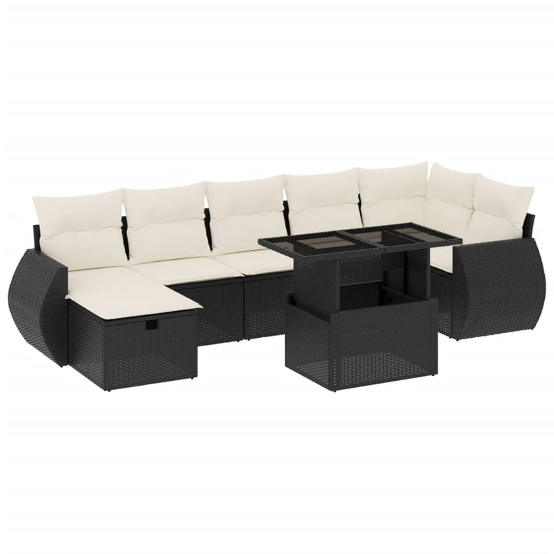 8-delige Loungeset met kussens poly rattan zwart