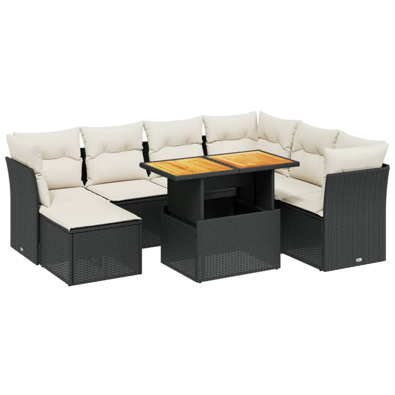 8-delige Loungeset met kussens poly rattan zwart