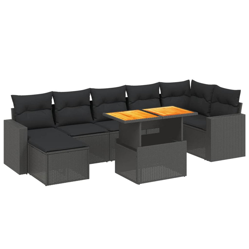 8-delige Loungeset met kussens poly rattan zwart