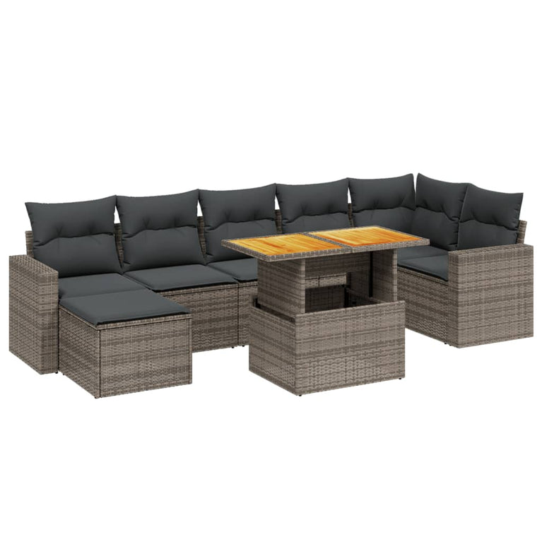 8-delige Loungeset met kussens poly rattan grijs