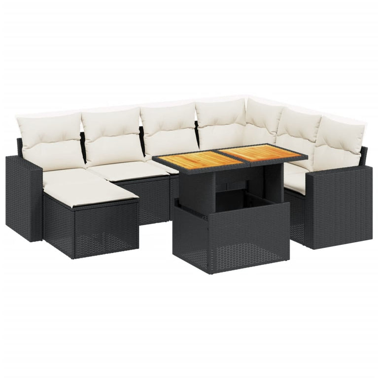 8-delige Loungeset met kussens poly rattan zwart