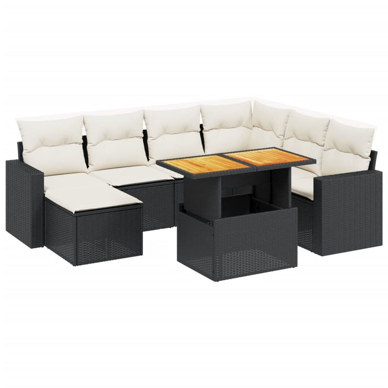 8-delige Loungeset met kussens poly rattan zwart