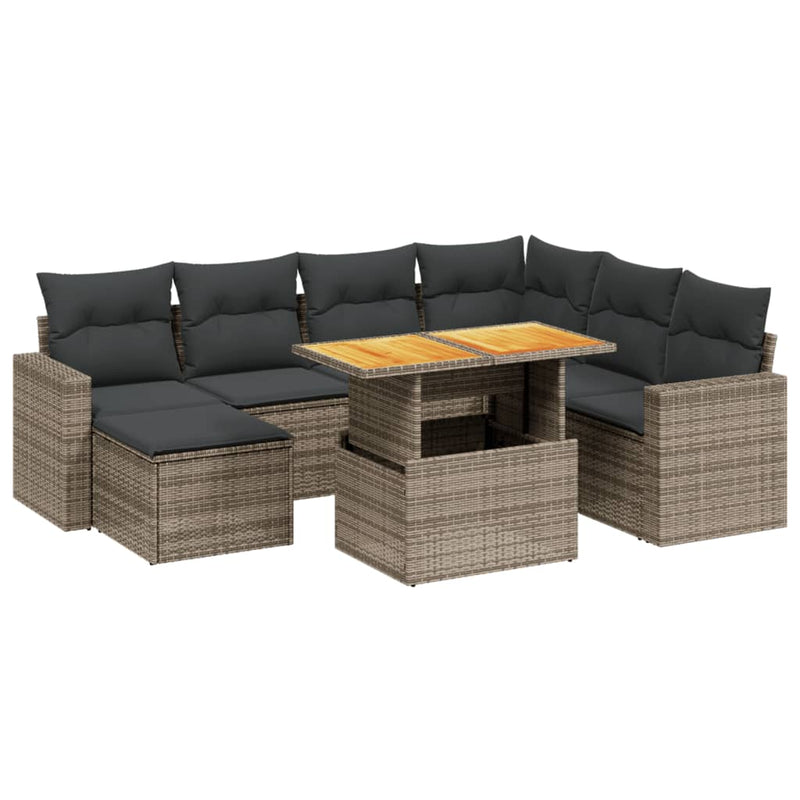 8-delige Loungeset met kussens poly rattan grijs