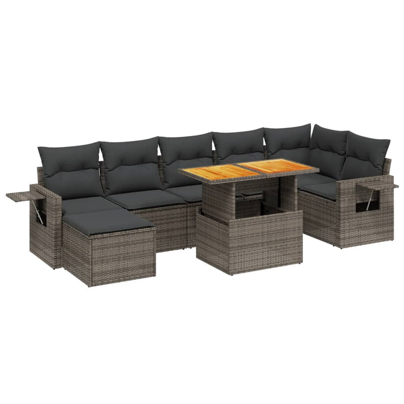 8-delige Loungeset met kussens poly rattan grijs