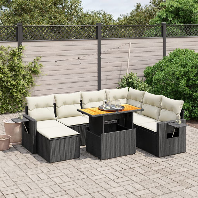 8-delige Loungeset met kussens poly rattan zwart