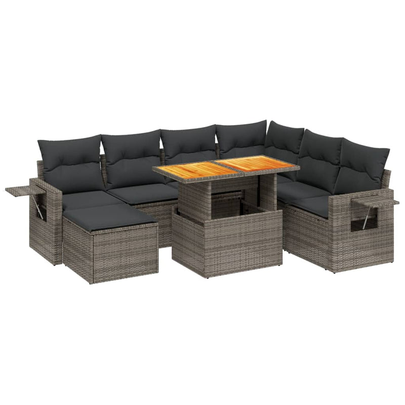 8-delige Loungeset met kussens poly rattan grijs
