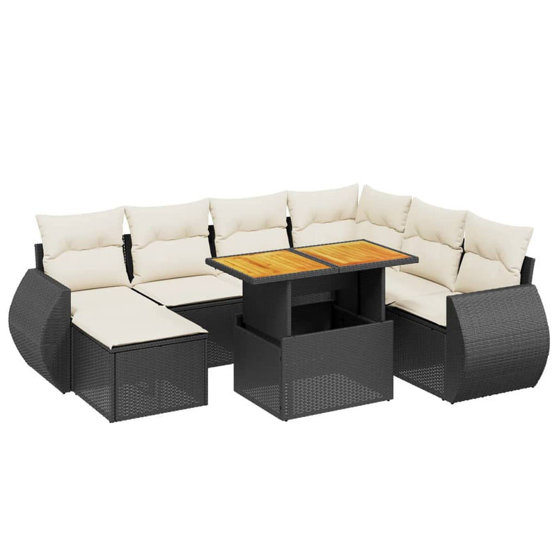 8-delige Loungeset met kussens poly rattan zwart