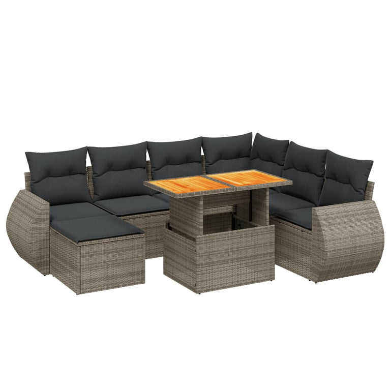 8-delige Loungeset met kussens poly rattan grijs