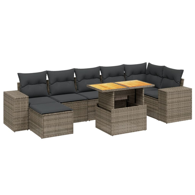 8-delige Loungeset met kussens poly rattan grijs