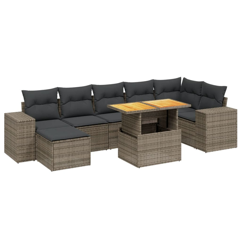8-delige Loungeset met kussens poly rattan grijs