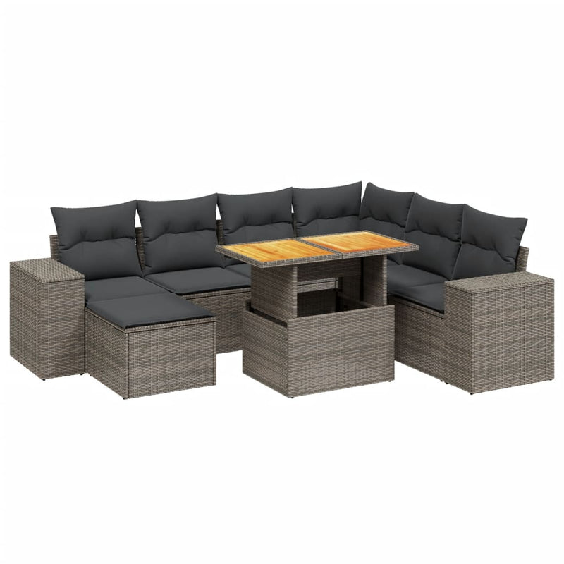 8-delige Loungeset met kussens poly rattan grijs