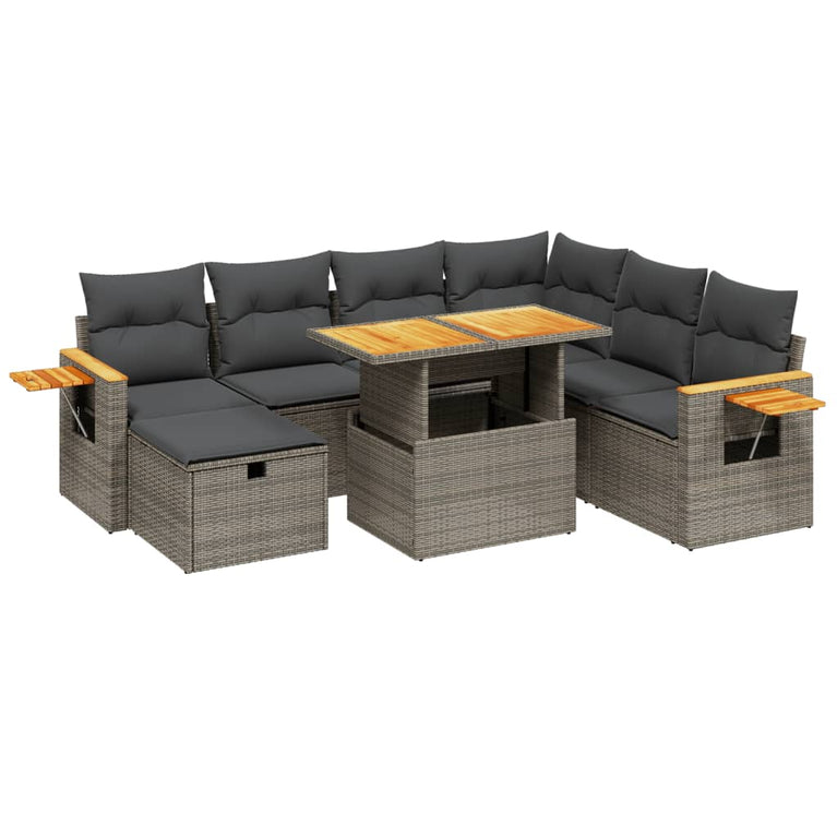 8-delige Loungeset met kussens poly rattan grijs