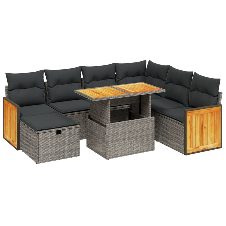 8-delige Loungeset met kussens poly rattan grijs