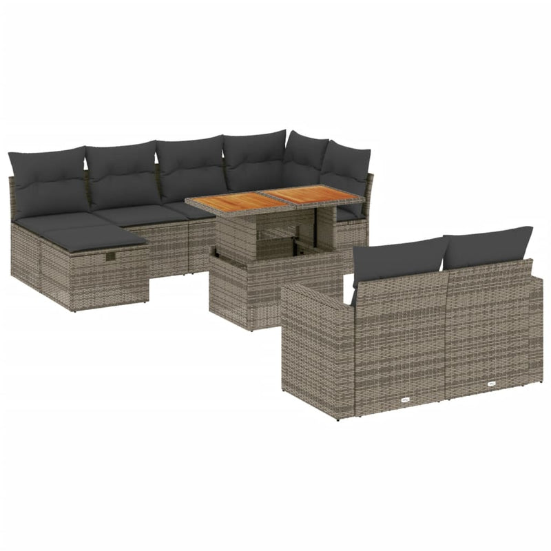 11-delige Loungeset met kussens poly rattan grijs