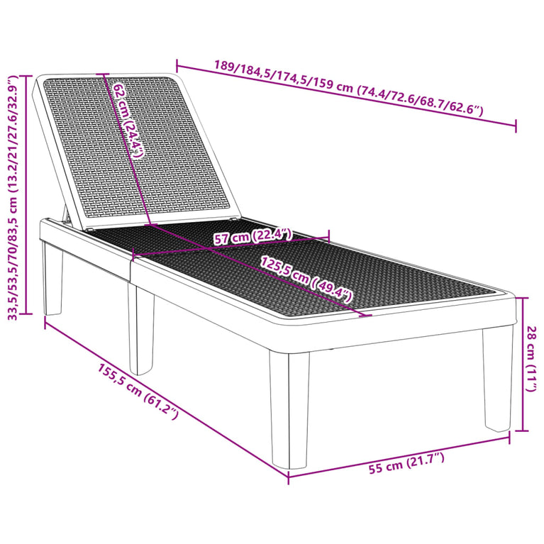 Ligbed 159x57x83,5 cm polypropeen zwart