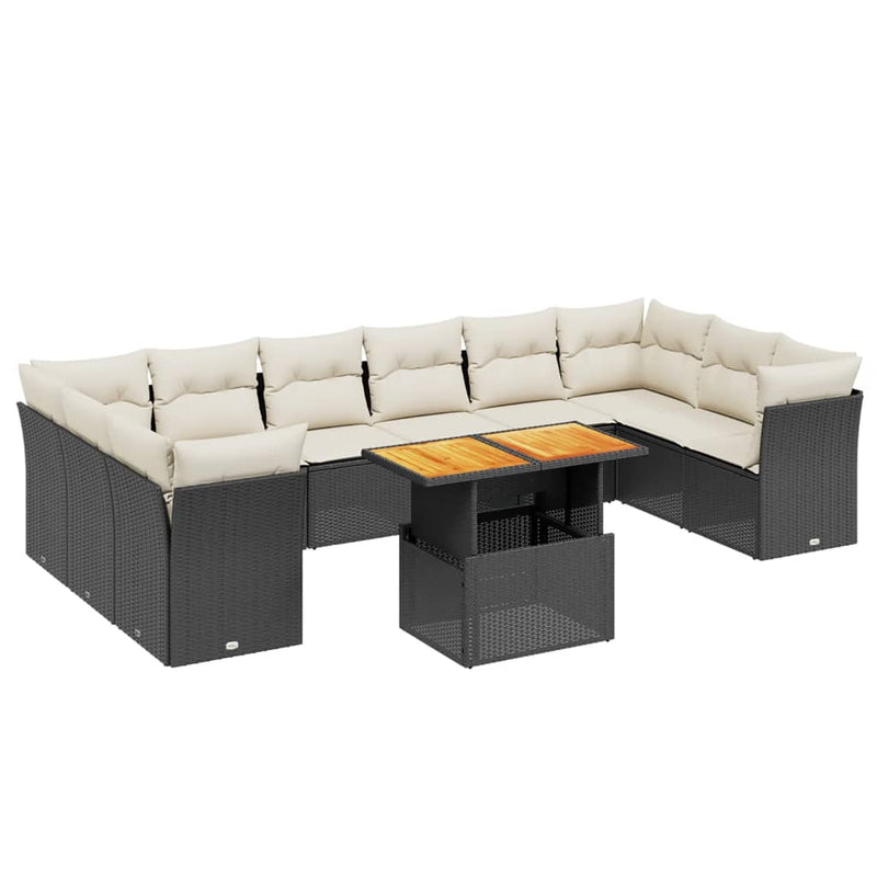 11-delige Loungeset met kussens poly rattan zwart