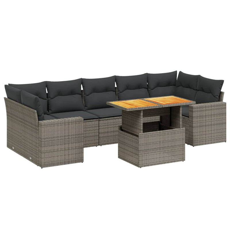 8-delige Loungeset met kussens poly rattan grijs