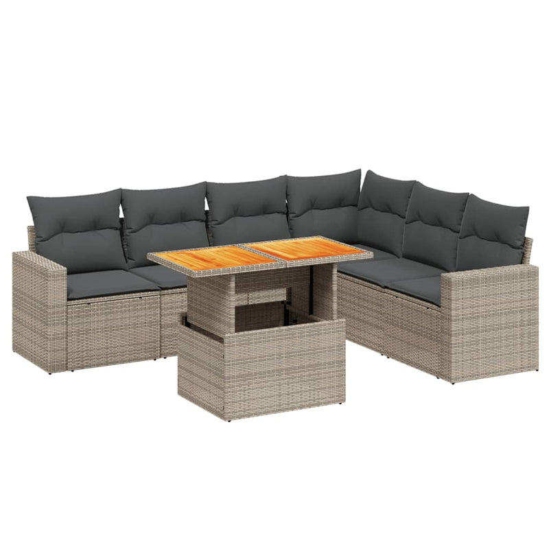 7-delige Loungeset met kussens poly rattan grijs
