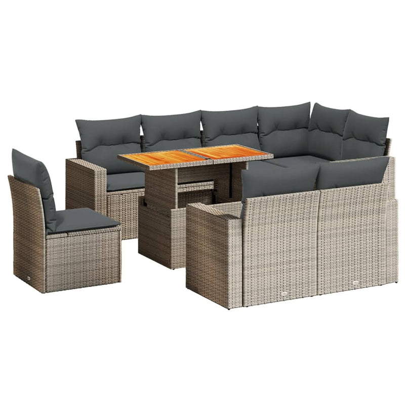 9-delige Loungeset met kussens poly rattan grijs
