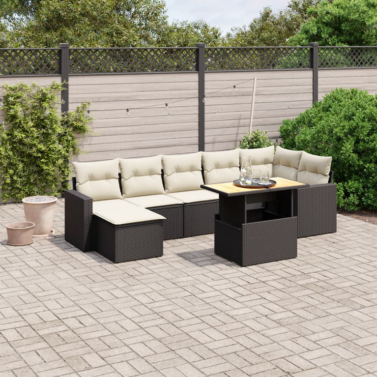 8-delige Loungeset met kussens poly rattan zwart