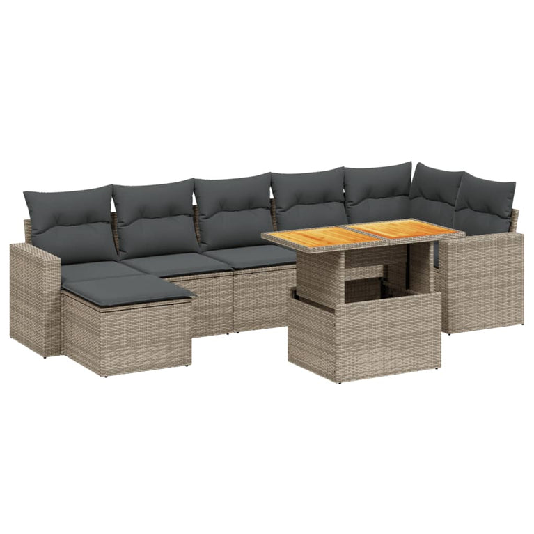 8-delige Loungeset met kussens poly rattan grijs
